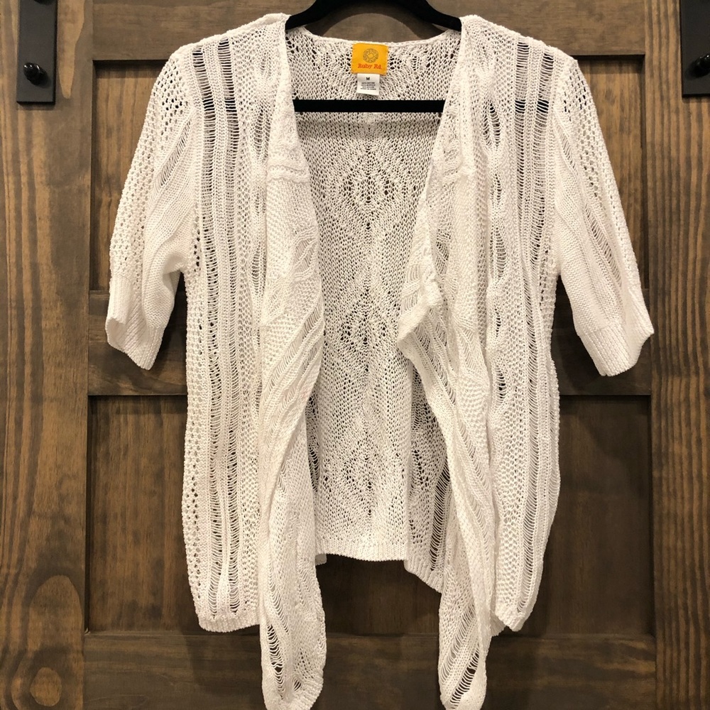 Ruby Rd. White Open Front Short Sleeve Sweater - image 4
